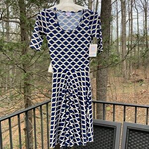 NWT LuLaRoe navy and white patterned Nicole Women's Dress sz. XXS